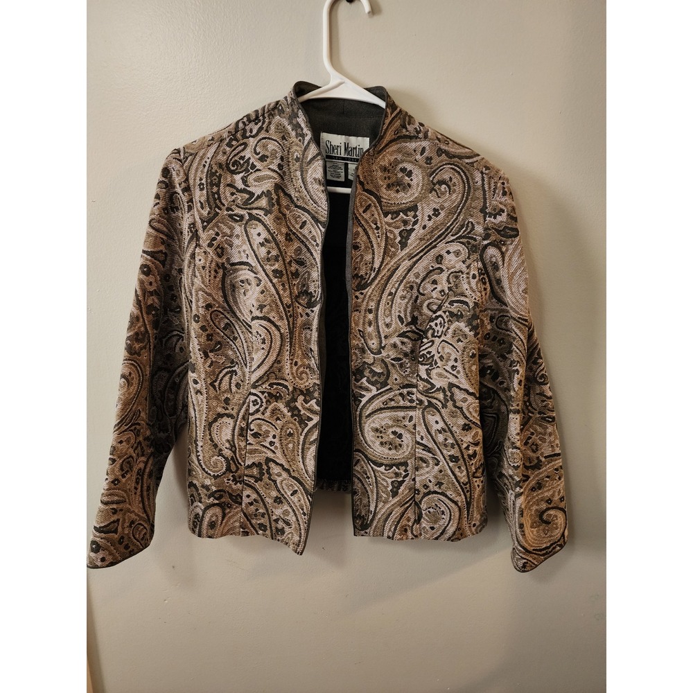 Sheri Martin New York Paisley Tapestry Jacket Brown Tan Jacquard Blazer Size 14
